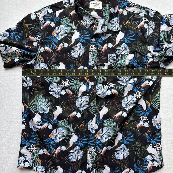 Tunevuse Men Medium Hawaiian Shirt Toucan Cockatoos Bird Floral Black - Picture 11 of 12